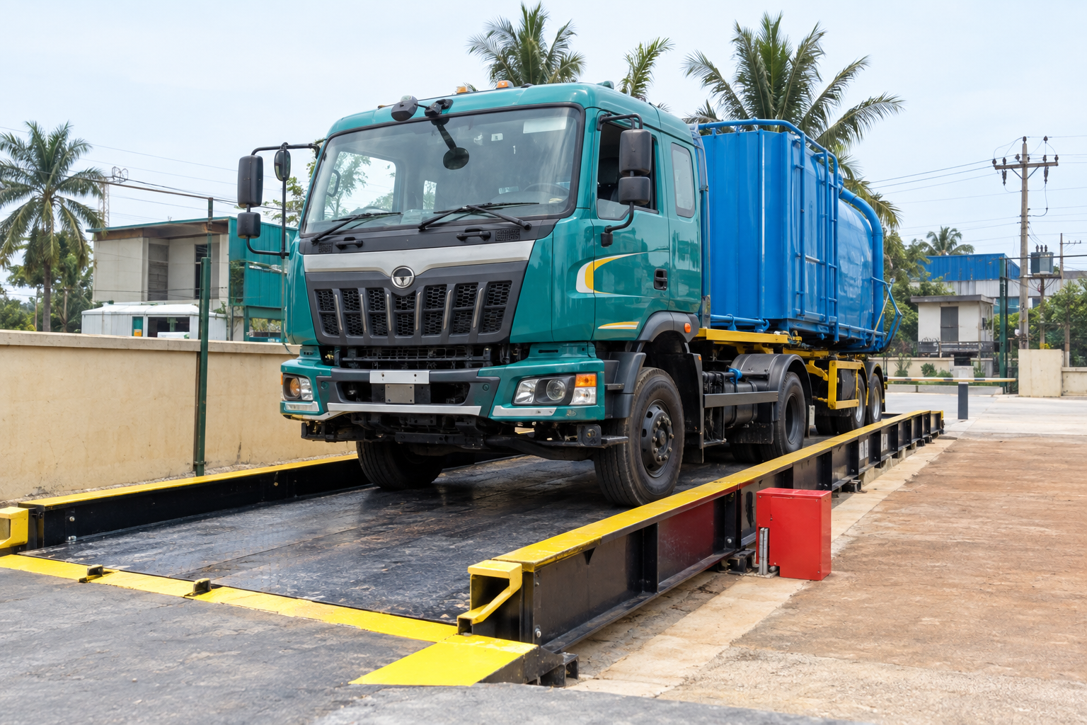 Truck on a vehicle weighing platform